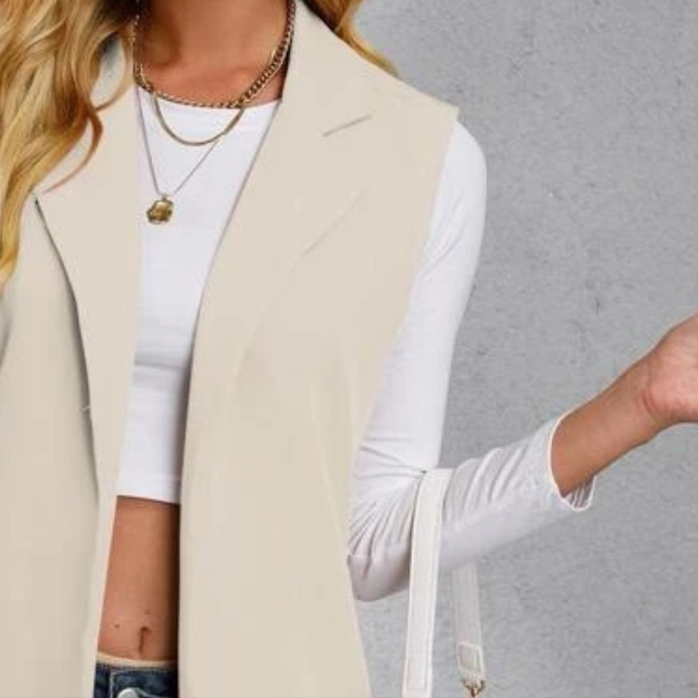 Long Cream Sleeveless Cardigan/vest